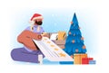 man in santa claus hat holding review stars rating customer feedback satisfaction level online survey christmas holidays