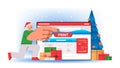 man in santa claus hat printing tickets via computer app online booking searching for flight service concept horizontal
