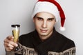Man Santa Holds Champagne Royalty Free Stock Photo