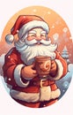 mug man claus christmas male cute santa drinking home merry holiday. Generative AI.