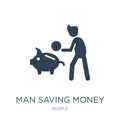 man saving money icon in trendy design style. man saving money icon isolated on white background. man saving money vector icon Royalty Free Stock Photo