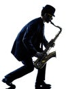 Man saxophonist playing saxophone player silhouette Royalty Free Stock Photo