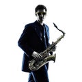 Man saxophonist playing saxophone player silhouette Royalty Free Stock Photo