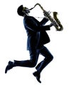 Man saxophonist playing saxophone player silhouette