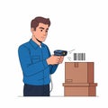 Man scanning box with barcode scanner Royalty Free Stock Photo