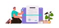 man scanning document in mobile app text recognition concept horizontal