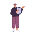 Man Scientist Character Standing with Clipboard Vector Illustration