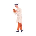 Man Scientist Character in White Coat Walking with Clipboard Vector Illustration Royalty Free Stock Photo