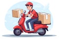 Man scooter motorcycle courier delivery package fast online business box speed car service Royalty Free Stock Photo