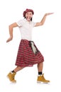 Man in scottish skirt isolated on white Royalty Free Stock Photo