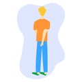 Man scratching his itchy buttocks. Flat illustration. Vector. Royalty Free Stock Photo