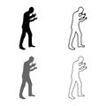 Man screaming in anger silhouette concept conflict icon set grey black color illustration outline flat style simple image