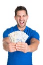 Man Screaming While Holding Fanned Us Paper Currency Royalty Free Stock Photo