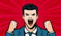 Man screaming loudly. Cartoon in pop art retro comic style, vector illustration