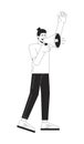 Man screaming in megaphone flat line black white vector character Royalty Free Stock Photo