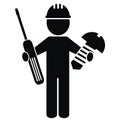 Man with screw and screwdriver, black icon, eps.