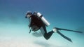 Man scuba diver in the blue water Royalty Free Stock Photo