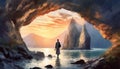 man in sea cave Royalty Free Stock Photo