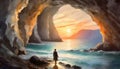 man in sea cave Royalty Free Stock Photo