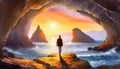 man in sea cave Royalty Free Stock Photo