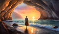 man in sea cave Royalty Free Stock Photo