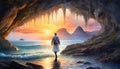 man in sea cave Royalty Free Stock Photo