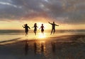 man group sunset youth happiness vacation fun jump ocean friend company. Generative AI.