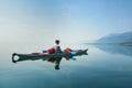 A man in a sea kayak on Lake Baikal Royalty Free Stock Photo