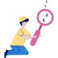 Man searching bug with magnifier icon vector