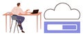 Professional discussing cloud data upload progress at desk with digital connection concept Royalty Free Stock Photo