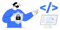 Cybersecurity Professional Explaining Web Development Concepts with Secure Shield and Code Elements Royalty Free Stock Photo