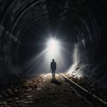 Man seeing a light in the dark tunnel Royalty Free Stock Photo