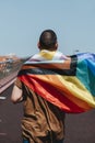 Man wears an intersex-inclusive progress pride flag