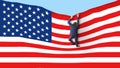 A man is seen climbing up a flag like a ladder in this 3-D illustration
