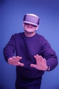 A man sees the future. Virtual reality glasses