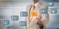 Man Selecting Analytics Data Block In Blockchain Royalty Free Stock Photo