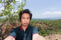 Man Selfie with Doi Tok grand canyon in Mae Wang national park, Royalty Free Stock Photo