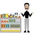 A man seller Snacks in duty free airport vector/ Illustration