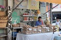 Man selling fresh eggs street market stall