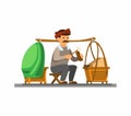 Man selling tahu gejrot or empal gentong is traditional food from Cirebon, Indonesia concept cartoon flat illustration vector on w