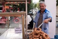 A Man Selling Turkish Traditional Bagel 27 September 2017 in Istanbul Turkey