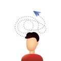 Man sending message on paper plane.Concept of email marketing. Illustration sending mail, share your thoughts.