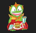 Man serving a burger and beverage set by Thai Giant cartoon Royalty Free Stock Photo