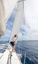 Man setting sail on his boat Royalty Free Stock Photo