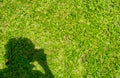 Man shadow with take a photo action on green grass Royalty Free Stock Photo