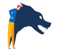 Man with shadow of a wolf, concept of inner strength. Person with animal shadow represents power and confidence vector Royalty Free Stock Photo