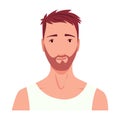 Man shaving. Male character grooming, does personal skincare routine. Cleansed and treated his face action. Flat vector