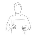 A man with a sheet of paper in his hands, vector. Hand drawn sketch Royalty Free Stock Photo