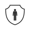 Man on shield icon, user protection pictogram