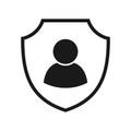 Man on shield icon, user protection pictogram